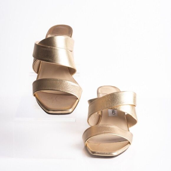 Jimmy Choo Womens Sia Metallic Leather Mules Gold Strappy Heels US 10 EU 40 - Picture 4 of 8